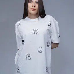 CREATIVE LINE Women Graphic Printed Round Neck Cotton Oversized T-shirt-image-23