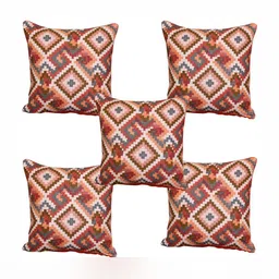 BILBERRY Furnishing by preeti grover Red & White Set of 5 Ethnic Motifs Square Cushion Covers-2