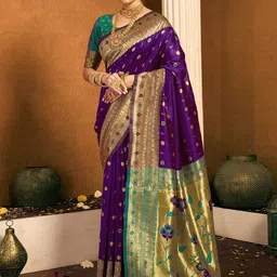 KALINI Ethnic Motifs Zari Silk Blend Paithani Saree-image-9