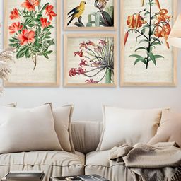 Kotart Brown, Green & Red 4 Pieces Floral and Botanical Wooden Wall Arts-picture-3