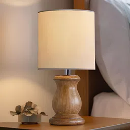 Decorcity Beige Wooden Traditional Spherical Table Lamp with Bulb-image-4