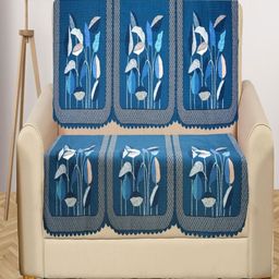 Myntra Elegant Homes Blue & White 6 Pieces Printed 3 Seater Velvet Sofa Covers-image-26