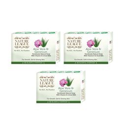 NATURE LEAGUE Set Of 3 Aloe Vera & Geranium Handmade Soap With Vitamin E - 100 g Each-3