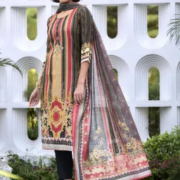 ZIRVI Multicoloured Printed Regular Kurta with Trousers & Dupatta image 5
