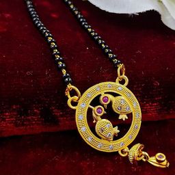 Saizen Gold-Plated Stones Studded & Beaded Mangalsutra-image-124