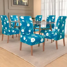 Kuber Industries 6-Pcs Green & White Printed Stretchable Table Chair Cover-85