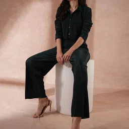 Globus Green Self-Design Crop Shirt With Trousers-picture-51