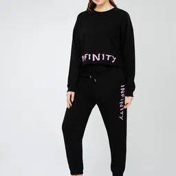 Zeyo Typography Printed Round Neck long Sleeves Sweatshirt With Jogger-picture-2