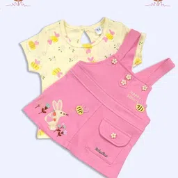 Babys Day Infant Girls Printed Pure Cotton Dungaree With Half Sleeve Top & Brief-image-80