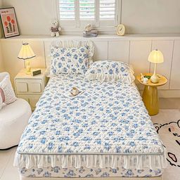 JC HOME White & Blue Printed 150 TC Fitted Double King Bedsheet Set 1.80 m x 2 m-picture-28