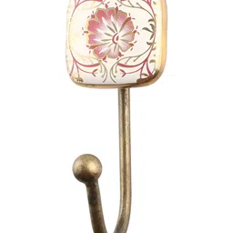 IndianShelf Pink Floral Square Wall Mounted Ceramic Hooks Door Hangers For Clothes-image-84