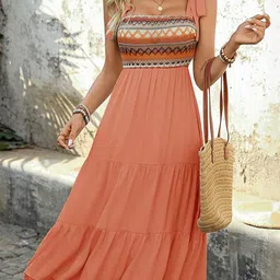 all about you Women Tie-Up Neck Tiered Fit and Flare Midi Dress-image-10