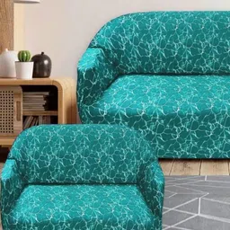 GIFTS ISLAND Teal Printed Polyester 5 Piece Sofa Cover With Arms-image-54