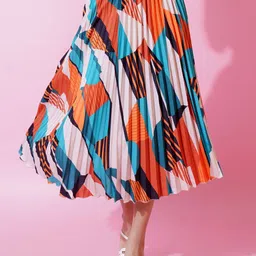 ZWERLON Abstract Printed Pleated Midi Skirt image 2