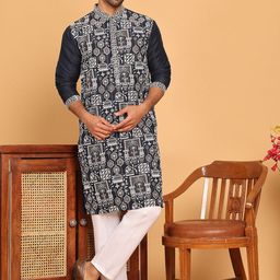Jompers Men Floral Embroidered Regular Thread Work Kurta with Pyjamas-13