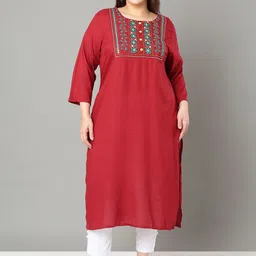 Sztori Plus Size Floral Yoke Design Straight Kurta-23