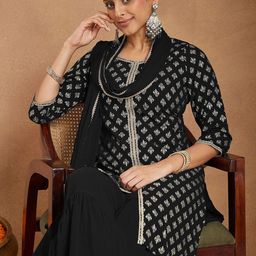 Janasya Women Ethnic Motifs Printed Kurti with Sharara & Dupatta-picture-27