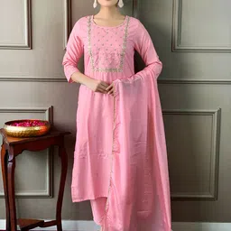 KAUTIK FABRICS Women Embroidered Regular Thread Work Kurta with Trousers & With Dupatta-26