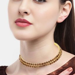 MANSIYAORANGE Gold-Plated American Diamond Studded Choker Necklace-image-9