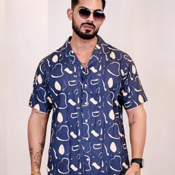 Eszett Men Conversational Printed Cuban Collar Cotton Casual Shirt-image-32