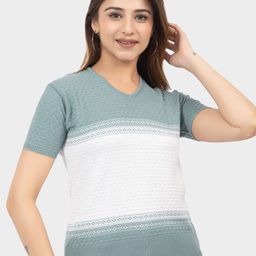 LEZA Women Colourblocked V-Neck Cotton Top-image-83