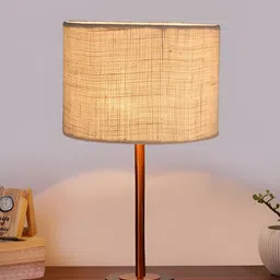 Aura White & Brown Textured Metal Cylindrical Shaped Table Lamp-28