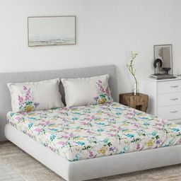 DDecor Purple & Blue Floral Printed Cotton 145 TC King Bedsheet Set 2.29 m X 2.74 m-picture-47