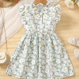 White World Girls Floral Print Fit & Flare Dress-image-63