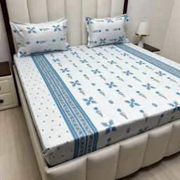 Pure Decor White & Blue Ethnic Motifs 250 TC Queen Bedsheet with 2 Pillow Covers-picture-24