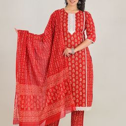 Pahiya Women Floral Printed Regular Pure Cotton Kurta with Trousers & With Dupatta-picture-34