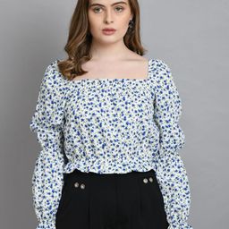 DressBerry Women Floral Printed Square Neck Puff Sleeve Crop Top-image-60