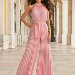 bebe Halter Neck Striped Basic Jumpsuit-image-89