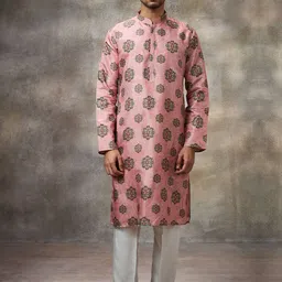 Rivaar By Rocky Star Floral Printed Mandarin Collar Kurta With Pyjamas-image-90