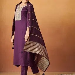HRITIKA Ethnic Motifs Embroidered Regular Sequin Work Kurta With Trouser With Dupatta image 5