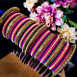 RIJOLI Set Of 52 Gold-Plated Stone Studded & Beaded Bangles-image-12