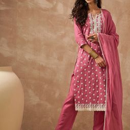 Anouk Women Floral Embroidered Cotton Kurta with Trousers & Dupatta-picture-31