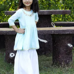 Thread & Button Girls Floral Regular Thread Work Pure Cotton Kurta with Sharara image 5