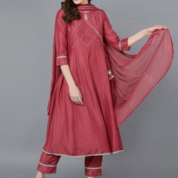 KALINI Women Ethnic Motifs Embroidered Angrakha Gotta Patti Kurta with Trousers & With Dupatta-image-89
