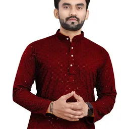trustous Men Embroidered Regular Sequinned Kurta with Pyjamas image 2