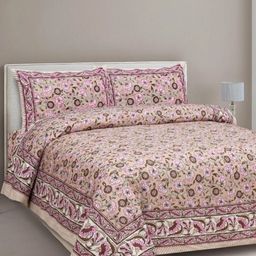 CLOTHOLOGY Pink & Green Floral 180 TC King Bedsheet with 2 Pillow Covers-image-58