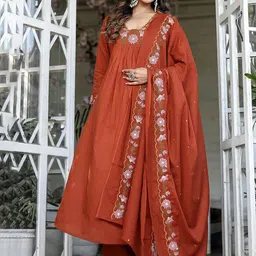 Ekta Textiles Floral Yoke Design Thread Work Anarkali Kurta With Trouser And Dupatta-image-25
