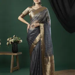 KAYOMMI Woven Design Zari Organza Saree-picture-7