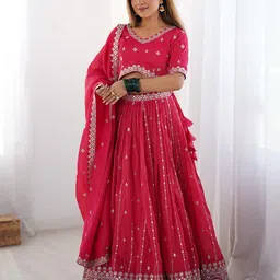 Pandadi Saree Embroidered Sequinned Semi-Stitched Lehenga & Unstitched Blouse With Dupatta-picture-44