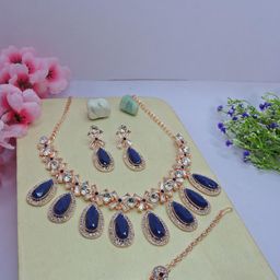 VATSALYA creation Alloy Gold- plated Blue Jewellery Set-76