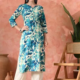 Sangria Floral Printed Notch Neck Straight Kurta-51