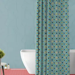 ArtzFolio Turquoise Blue & Yellow Printed Waterproof Shower Curtain-image-84