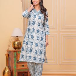 kipek Women Floral Printed Regular Pure Cotton Kurta with Pyjamas-image-57