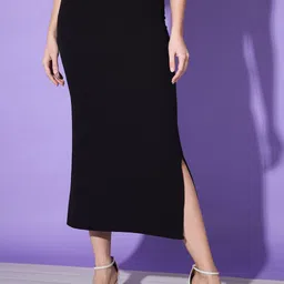 DIMPY GARMENTS Below Knee Slit Midi Pencil Skirt-picture-11