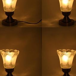SOMIL White Printed Set Of 4 Glass Cylindrical Shaped Table Lamp-image-48