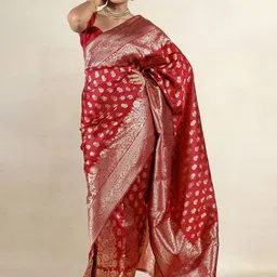 Subham Ethnic Motifs Woven Design Zari Banarasi Saree-image-12